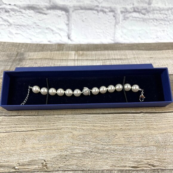 Swarovski Nude Bracelet Pearl Crystal Pavé Ring Rhodium Retired Formal Holiday - Picture 3 of 16